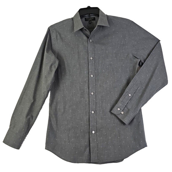 Banana Republic ~Men's Size M~Gray/Dots Non Iron Slim Fit Button-Up Shirt Cotton - Picture 5 of 11